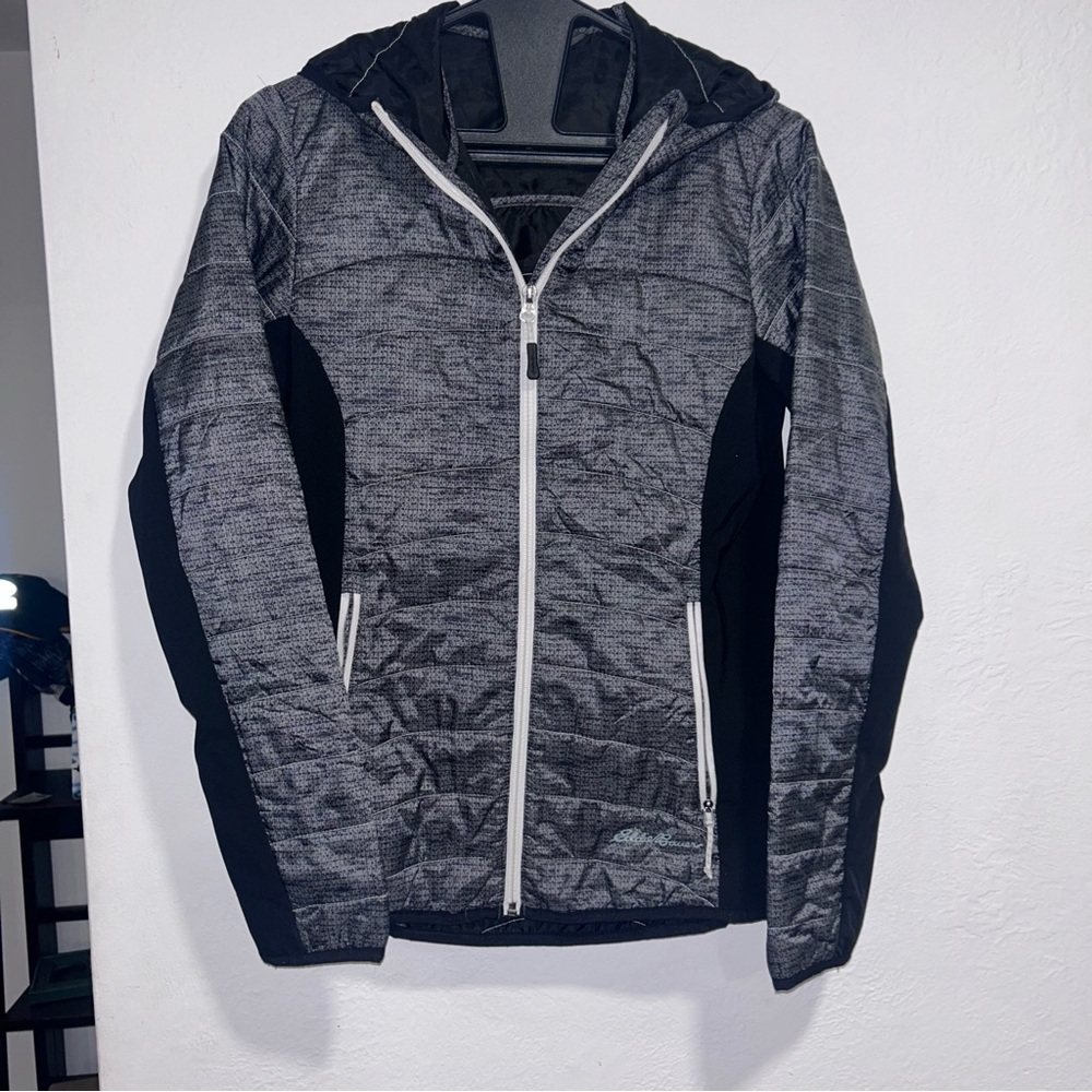 Eddie Bauer Ignitelite Hybrid Black Grey Womens Zip Up Hooded Jacket XS